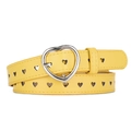 Yellow PU leather belt for women with heart cut-outs and silver heart-shaped buckle - Yellow