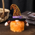 Halloween gnome with orange sequin hat, black spider detail and orange faux fur beard - Orange