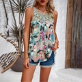 Haut sans manches pour femmes avec bordure en dentelle verte et imprimé floral - S / Vert