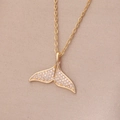 Elegant gold fish tail pendant necklace with white crystals on a delicate chain - 96#XL2161-15