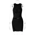 Women's black two-piece set featuring cutout knit sleeveless top and bodycon mini skirt - S / Black