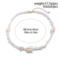 Men's hip hop pearl and shell necklace with sea turtle pendant and size measurements - Silvery (White Gold Color)