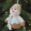 Christmas snowman plush ornament hanging on a pine tree with warm knit textures - 12*15cm / Beige Snowman