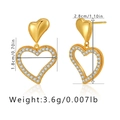 Detailed view of 18K gold plated heart earrings with zircon inlay and product dimensions - Polished Small Heart with Pave Hollow Heart