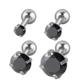 Lot de 4 boucles d'oreilles en zircon noir et acier inoxydable avec fermoir à vis, mix - Zircon Noir