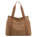 Vintage canvas tote bag in earthy brown color with functional multi-pocket design - Coffee