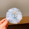 Light blue lace flower hair clip with silver crown and pearl center for girls - Blue