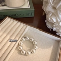 Elegant 18mm pearl bead elastic hair tie in small size, minimalist bracelet style - Small (18mm Pearls)