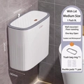 Slim white 9L bathroom trash can with press-lid, measuring 260x245x145mm for narrow spaces - Medium Wall-mounted/Floor (9L)