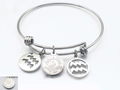 Silver Aquarius zodiac stretch bracelet with Friendly engraved charms in stainless steel - Silver Aquarius (KB88082-Z)