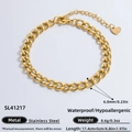 Gold stainless steel Cuban chain bracelet with 6mm width and heart charm detail - SL41217-Bracelet / Gold