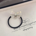 Minimalist white acetate bow hair tie with elastic black band for women hairstyles - Black Rope - Iridescent White