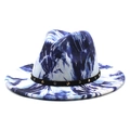 Chapeau Fedora en laine tie-dye bleu et blanc avec bande en cuir cloutée noire - Style Tie-Dye Bleu et Blanc (04)