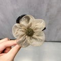 Elegant champagne mesh flower hair claw with rhinestone accents for women - Mesh Rhinestone Flower / Champagne