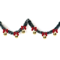 Green Christmas garland with white frost tips, red velvet bows, and gold ornaments - Dark Green White Edge + 6 Gold Balls + 6 Red Bows