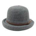 Elegant vintage gray wool knit cloche hat with a brown leather belt buckle for autumn - M (56-58cm) / Gray
