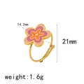 Goldener Titanstahlring mit rosa Emaille-Blumen, Größe 14,2 mm, Gewicht 1,6 g - Einstellbar Offen / Blumen-Stil (TR4264)