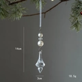 Clear acrylic snowflake teardrop ornament with white pearls and a silk hanging string - Transparent Pendant Style F