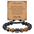 Detail of 10mm tiger eye stone bracelet with adjustable cord and To My Grandpa gift card - To My Grandpa