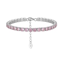 Elegant S925 sterling silver tennis bracelet featuring round pink zircon gemstones - Platinum 4mm Pink Zirconia (16.5+5cm)