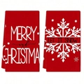 Set of two red Christmas kitchen towels featuring Merry Christmas and Let It Snow patterns - Red Christmas Letter and Snowman Set (MJBT66-26) / 2 Pieces/Pack (40*60cm) / Red