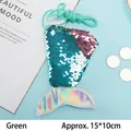 Kids mermaid tail sequin purse in green and purple colors with laser tail fin - Dazzling Green Purple