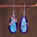 Macro view of teardrop imperial stone earrings with purple and blue natural textures - Purple and Lake Blue Style (ER1025-23)