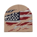 Detailaufnahme des US-Flaggen-Jacquardmusters auf einer khakifarbenen Strickmütze - M (56-58cm) / Khaki