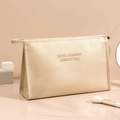 Champagne gold travel cosmetic bag in premium PU leather with carry handle and zipper - Gold - Large