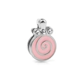 Pink enamel spiral charm with silver plating and crystal accents for 10mm mesh bracelets - Silver Spiral Pink