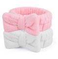 Set di polsini e fascia in peluche rosa e bianco in morbida flanella assorbente - Set da 2 Pezzi con Fiocco Rosa e Bianco (187#) / Set di 2 pezzi