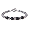 Men's titanium steel bracelet with grey marble and matte black beads with lobster clasp - Matte Stone & Map Stone Style