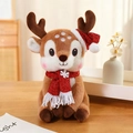Plush Christmas reindeer toy in brown and white with a sparkling red hat and scarf - Dark Brown - Sequin Red Scarf / 30cm