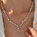 Silver barbed wire necklace featuring a minimalist heart pendant for women's punk style - Antique Silver Barbed Wire Heart Necklace (K-494)