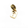 Golden rectangular pendant with hollow cross design on a white background - Hollow Cross Tag