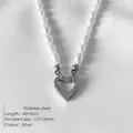 Collier perles de riz élégant avec fermoir coeur minimaliste en acier inoxydable argenté - Chaîne Perles de Riz Fermoir Coeur Argent (XNL0003-1)