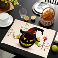 Halloween pumpkin lantern linen placemat with witch hat pattern and vine leaf texture - Style 9