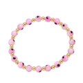 Pink evil eye beaded elastic bracelet with gold spacer beads for women's fashion - Pink