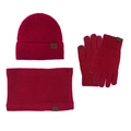 Ensemble d'hiver bordeaux en maille avec bonnet, tour de cou et gants tactiles épais - Bordeaux