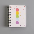 Cute white A7 notebook with rainbow teddy bear stack design and black wire binding - Bear