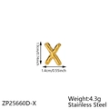 Detailed dimensions of golden bubble letter X pendant in stainless steel with measurements - Letter-X