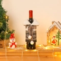 Grey knit Christmas wine bottle cover with reindeer pattern and white faux fur trim - Grey Reindeer