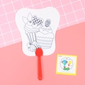 DIY cartoon coloring fan for kids with cake outlines and red plastic handle - Ice Cream Charm