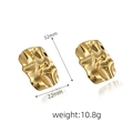 Detailed view of 18K gold plated geometric earrings with hammer texture and measurements - Gold Rectangular Long