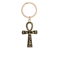 Dettaglio del portachiavi a croce Ankh oro e nero con incisioni di simboli egizi - Nero Con Geroglifici Oro (Portachiavi Ankh D)