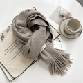 Brownish grey cashmere feel scarf with soft tassels and minimalist winter style - Light Brown