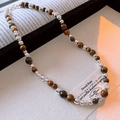 Three-layer vintage beaded necklace with brown tiger eye stones and silver metal beads - 9# Necklace-Silver-Coffee