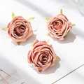 Three pink artificial silk roses for DIY crafts and elegant wedding floral decorations - Bean Paste Red