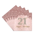 Rosa Roségold 21. Geburtstag Servietten mit Glitzereffekt und Happy Birthday Text - 21. Geburtstag Servietten