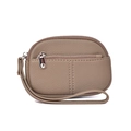 Mini khaki pebble leather coin purse with wristlet strap and silver metal zippers - Khaki